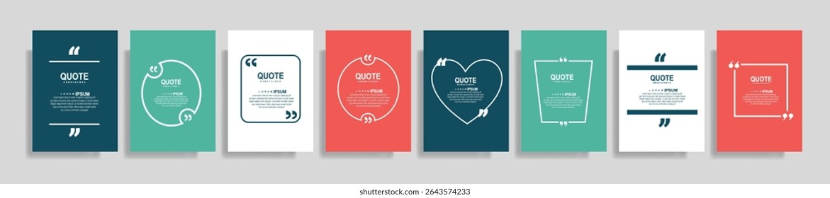 Quote speech box design templates set. Quatation text in bubble brackets frame. Citation empty graphic vector shape for social media inspiration posts. Motivation quote bubbles