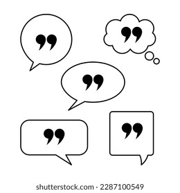 Quote speech box icon set on white background.