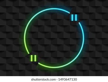 Quote speech bubble abstract laser neon circle frame background. Vector blue and green glowing design