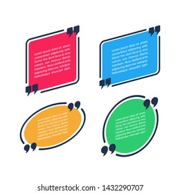 Quote speech bubble blank template. Text in brackets, citation empty frame. Color quote box isolated on white background. Vector illustration.