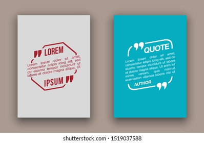 Quote speech bubble blank templates set. Text in brackets on flat paper, citation frames, quote bubbles. Textbox isolated on color background. Modern typography flat design cloud. Vector illustration.