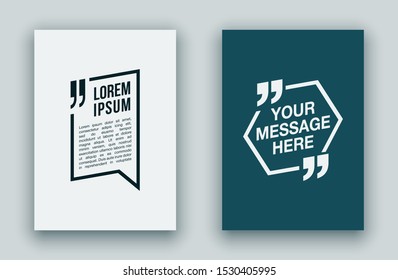 Quote speech bubble blank templates set. Text in brackets on flat paper, citation frames, quote bubbles. Textbox isolated on color background. Modern typography flat design cloud. Vector illustration.