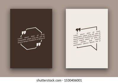 Quote speech bubble blank templates set. Text in brackets on flat paper, citation frames, quote bubbles. Textbox isolated on color background. Modern typography flat design cloud. Vector illustration.
