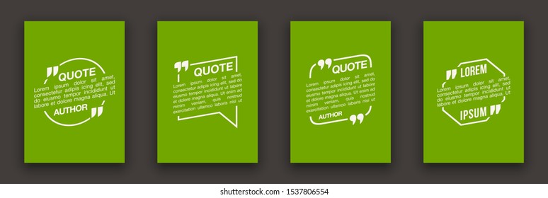 Quote speech bubble blank templates set. Text in brackets on flat paper, citation frames, quote bubbles. Textbox isolated on color background. Modern typography flat design cloud. Vector illustration.
