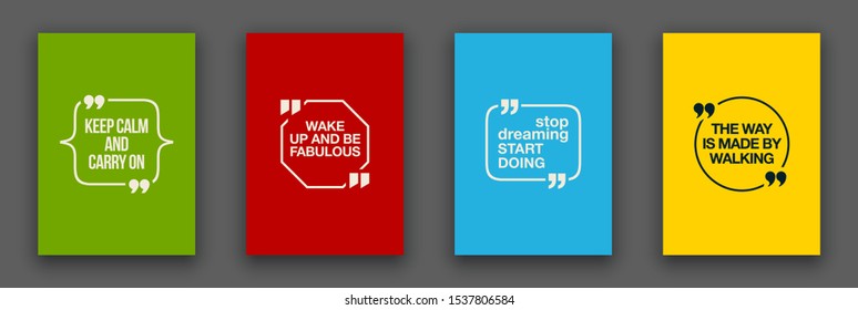 Quote speech bubble blank templates set. Text in brackets on flat paper, citation frames, quote bubbles. Textbox isolated on color background. Modern typography flat design cloud. Vector illustration.