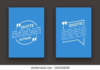 Quote speech bubble blank templates set. Text in brackets on flat paper, citation frames, quote bubbles. Textbox isolated on color background. Modern typography flat design cloud. Vector illustration.