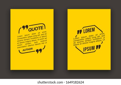 Quote speech bubble blank templates set. Text in brackets on flat paper, citation frames, quote bubbles. Textbox isolated on color background. Modern typography flat design cloud. Vector illustration.