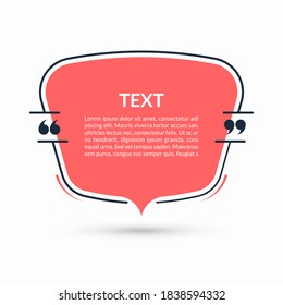 Quote speech bubble, blank text balloon with frame and quotes isolated on white background. Vector illustration.