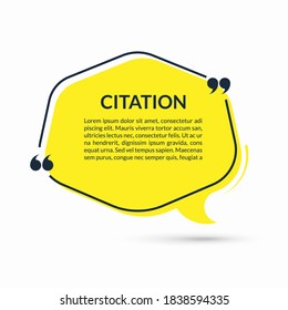 Quote speech bubble, blank text balloon with frame and quotes isolated on white background. Vector illustration.