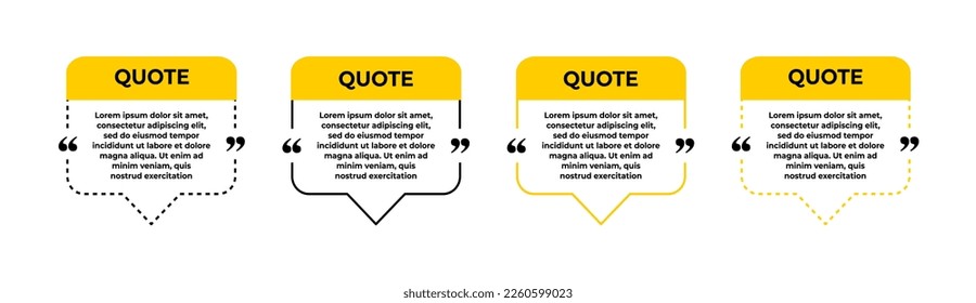 Quote speech bubble element set template. Quote box frames icon set. Vector bubble quotation, comment, message borders and infographics.