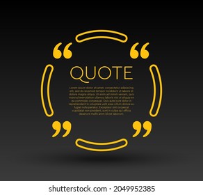 Quote speech bubble. Empty frame for messages, citation. Pattern frames for information message. Quote form motivation inspiration Vector text in brackets. Circle gold frame