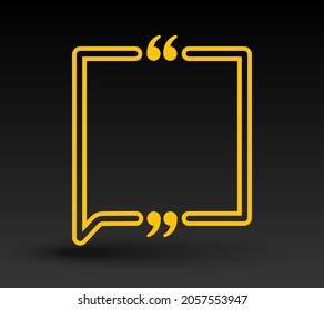 Quote speech bubble. Empty frame for messages, citation. Pattern frames for information message. Quote form motivation inspiration Vector text in brackets. Square gold frame
