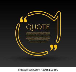 Quote speech bubble. Empty frame for messages, citation. Pattern frames for information message. Quote form motivation inspiration Vector text in brackets. Circle gold frame