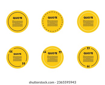 Quote speech bubble template set. Quotes form and text box isolated on yellow background. Vector illustration.