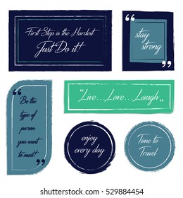 Quote speech bubbles. Collection of saying frame tags with quotation marks vectors. Hand drawn abstract motivation text label elements.