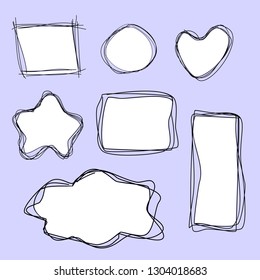 quote speech bubbles set; blank text box hand drawing different shape line with white empty space for wording or design. vector illustration 