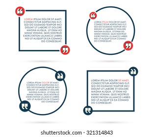 Quote square template. Set of quote speech bubble and box. Vector illustration.