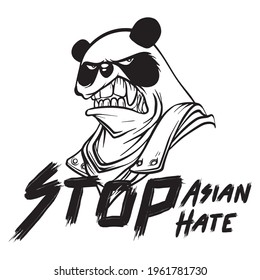 Angebot: Halte die Asiaten auf, Nachrichten zu hassen. Protestsymbol. Es wird mit einem wütenden Panda illustriert.