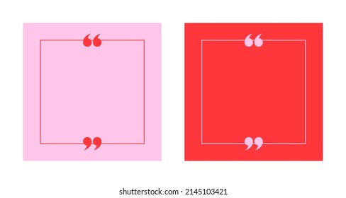 Quote Template Set. Blank Text Box With Quotation Marks on Colour Background. Vector Square Banner Templates for Quotes.