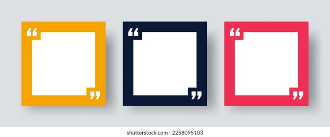 Quote Template for Social Media Post. Square Design Template. Blank Quote Frame with Quotation Marks on Coloured Backgrounds. Vector Banner Template for Quotes