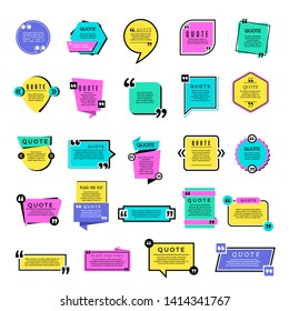 Quote templates. Blog text notes remarks rectangle graphic shapes vector objects. Blog quote note, remark dialog, message speech, comment textbox illustration