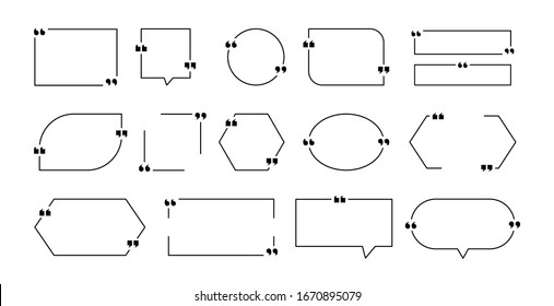 Quote text box design. Quotation bubble textbox empty frames, circle square title definition set isolated on white background. Vector illustration