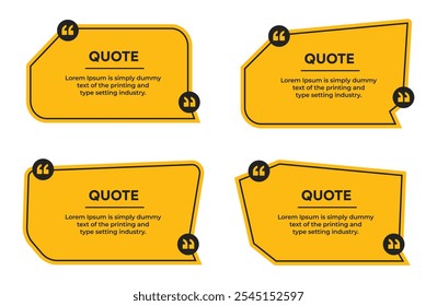 Quote text box frame outline banner with quotation marks vector set