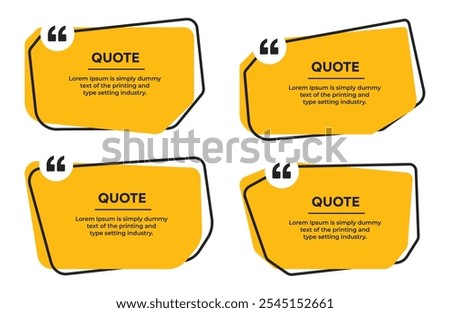 Quote text box frame outline banner with Quotation marks vector set
