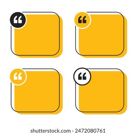 Quote text box frame in squircle shape with quote marks vector illustration set