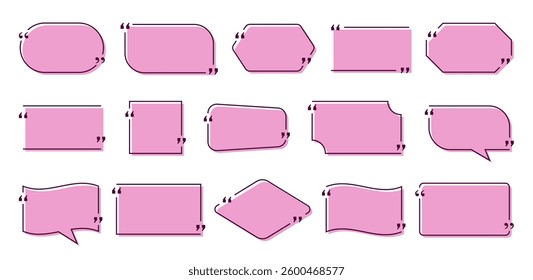 Quote text box. Quotation bubble frames. Speech bubbles templates in simple design. Set of info notes and messages in textboxes on white background. Vector Illustration in minimal style.