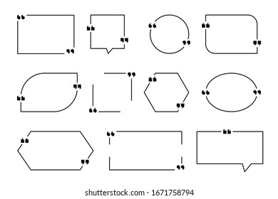 Conjunto de cuadros de texto de cotización. Diseño de cuadro de texto de burbuja de cotización marcos vacíos, definición de título cuadrado de círculo aislado en fondo blanco. Ilustración del vector