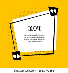 Quote text bubble. Commas, note, message and comment on a yellow background. Vector illustration.