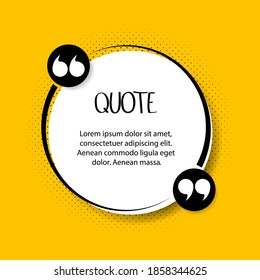 Quote text bubble. Commas, note, message and comment on a yellow background. Vector illustration.