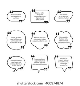 Quote text bubble with commas vector templates. Quote box design collection