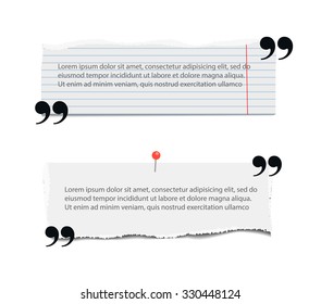 Quote text bubble on torn paper, vector. Horizontal banners. Commas, note, message, comment. Quote design element