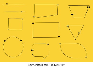 Quote text design template.Abstract texting boxes. Speech citation balloon note, vector remark frame set of quotation bubble blog quotes symbols.