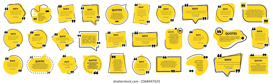 Quote text in speech bubble. Quote bubble testimonial banners. Quote box frames. Chatting, comment, remark, info windows shape