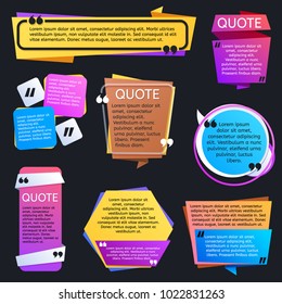 Quote texting boxes. Blog quotes bubble vector templates. Speech bubble with text comment, template of quote for blog illustration