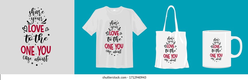 Quote. T-shirt and merchandise mockup design. Typography lettering quotes. Inspirational and motivational quotes, phrase and sayings about life. Cup and tote bag 