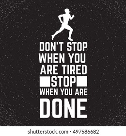 Quote typographical background about sport with illustration of runner made in realistic silhouette style. Template for card poster banner flyer print for t-shirt