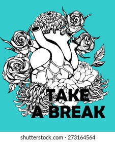 Quote Typographical Background with hand draw human heart