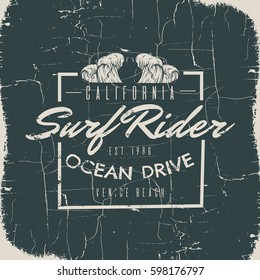 Quote typographical background with hand sketched illustration of waves. Placard with vintage texture. Template for card, poster, banner, print for t-shirt.