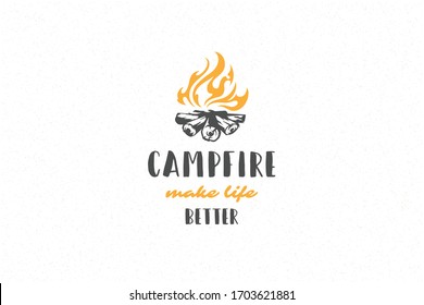 Quote typography with hand drawn bonfire symbol for greeting card or poster and other. Campfire make life better phrase or sayings with design elements vector illustration.