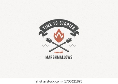 Quote typography with hand drawn campfire symbol for greeting card or poster and other. Time to stories and marshmallows phrase or sayings with design elements vector illustration.