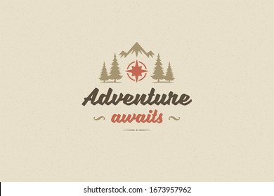 Quote typography with hand drawn compass rose symbol for greeting card or poster and other. Adventure awaits phrase or sayings with design elements vector illustration.