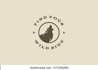 Quote typography with hand drawn howling wolf symbol for greeting card or poster and other. Find your wild side phrase or sayings with design elements vector illustration.