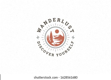 Quote typography with hand drawn mountains and forest symbol for greeting card or poster and other. Wanderlust discover yourself phrase or saying with design elements vector illustration.