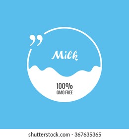 Quote vector blank template. bubble Label pack milk. Empty background. Circle business card, paper sheet, information, text. Print design form. White and blue logo