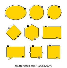Quote vector bubbles text dialog message comment memo box. Quote bubble template speech frame chat dialogue information
