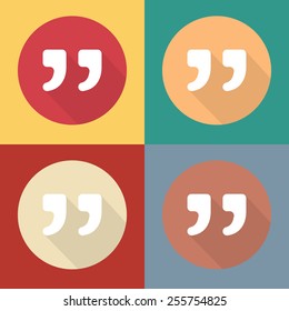 Quote vector icons isolated on colorful backgrounds.